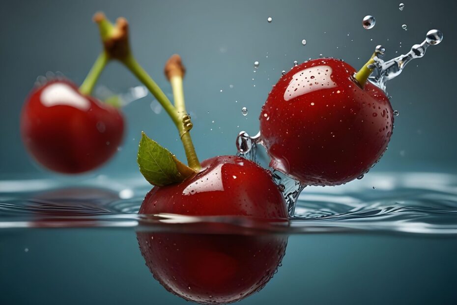 Cerises éclaboussant dans l'eau-mazotdevex.com